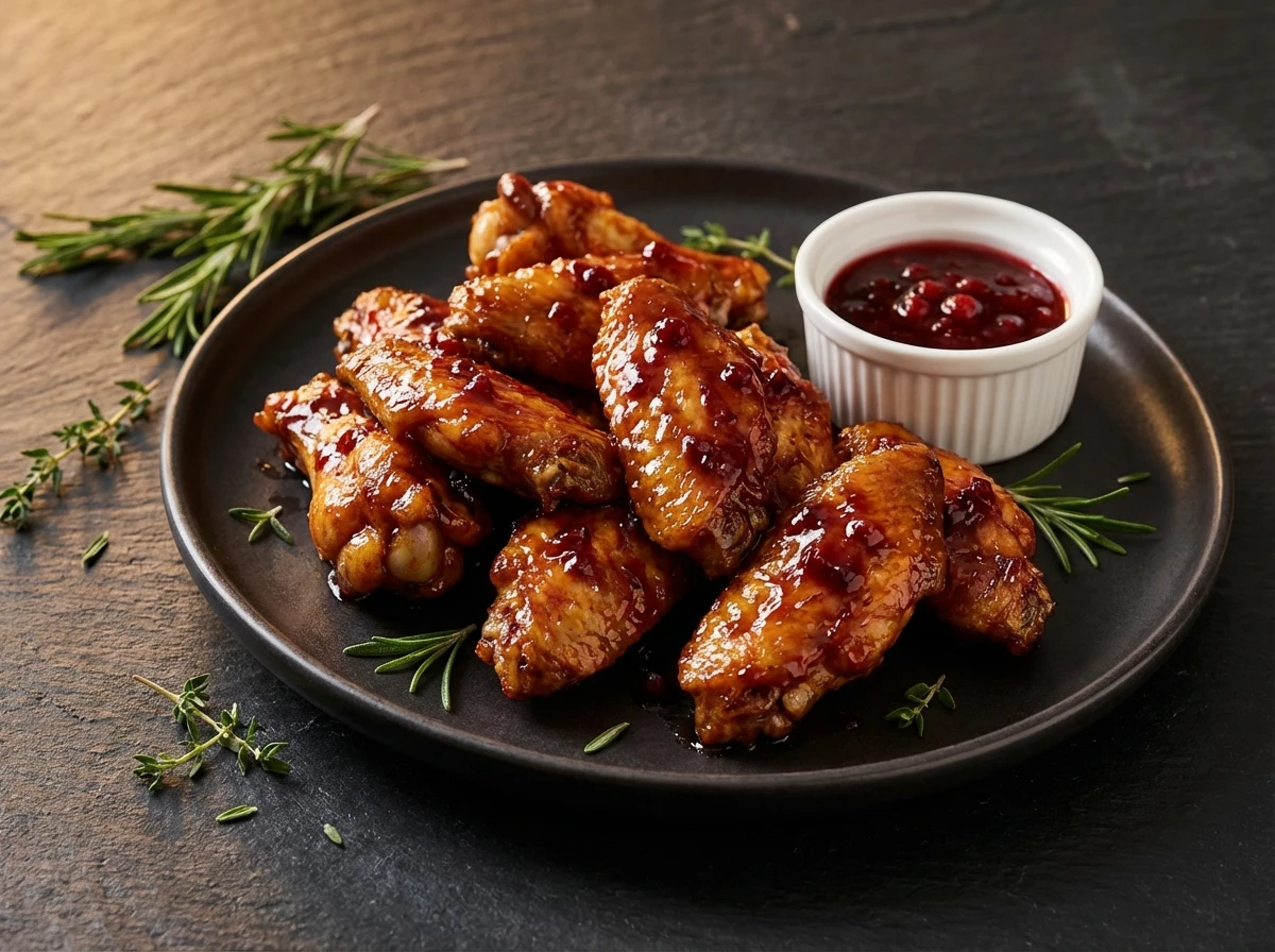 Glazed Swedish chicken wings served with handmade dip